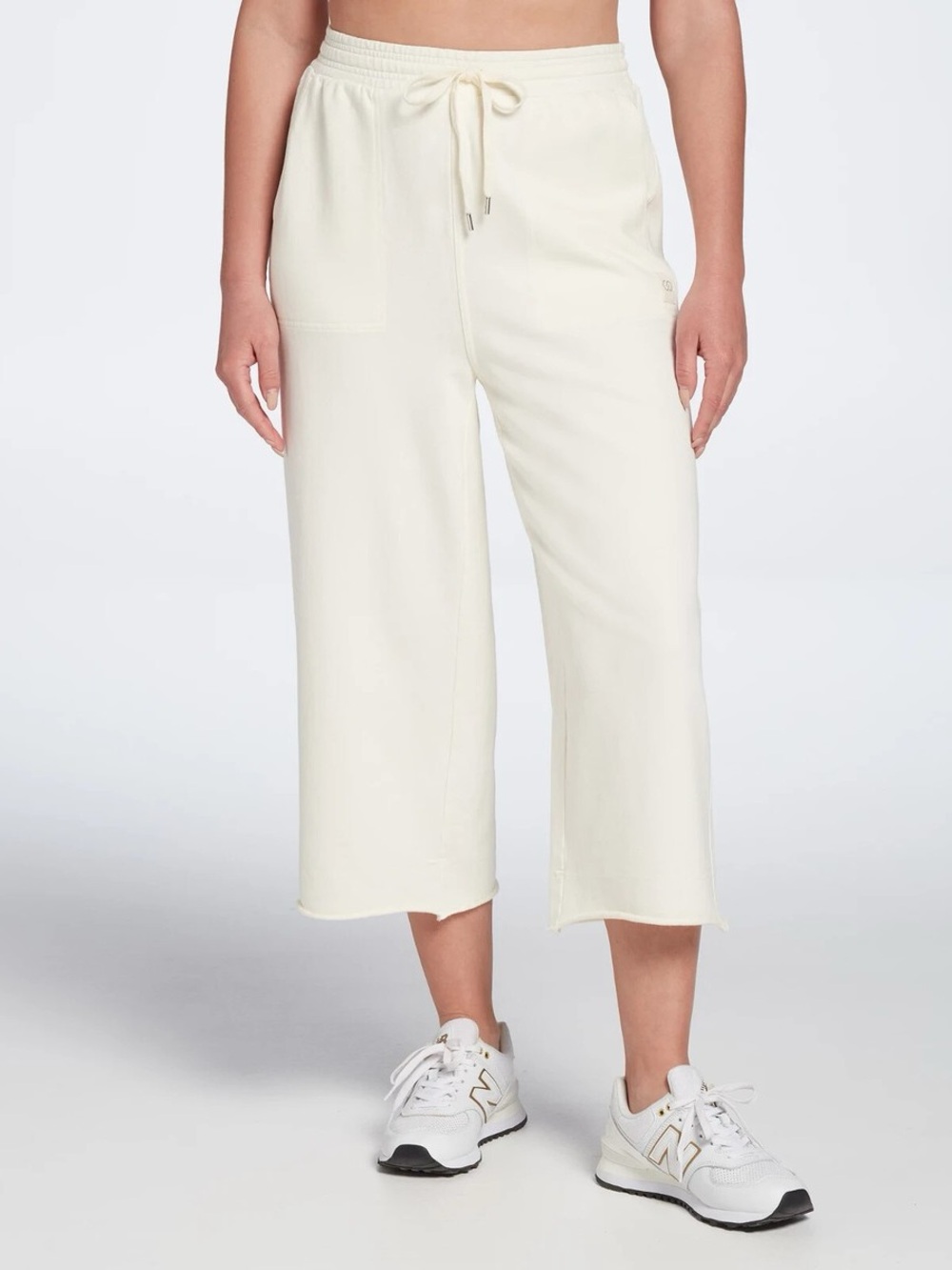 Calia Journey Collection Wide-Leg Relaxed Cropped Sweatpants in Ivory Size Small